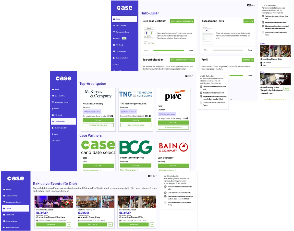 Mailings, Job Postings und Recruiting Events von case